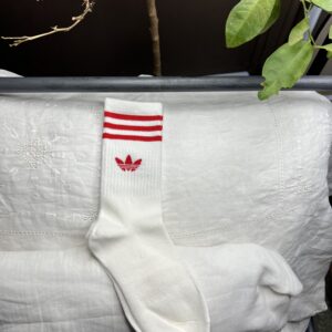 Red stripe Adidas crew socks
