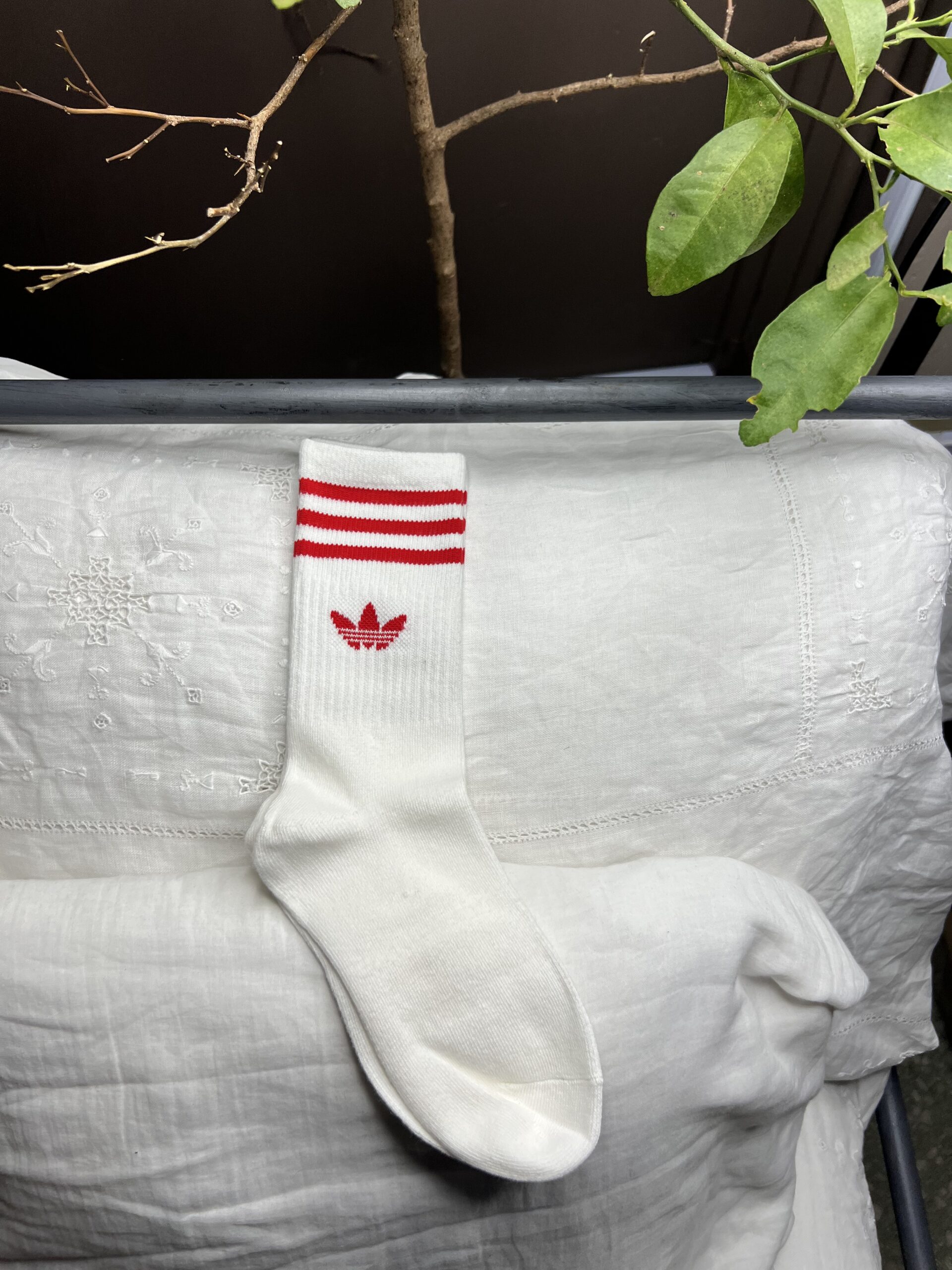 Red stripe Adidas crew socks